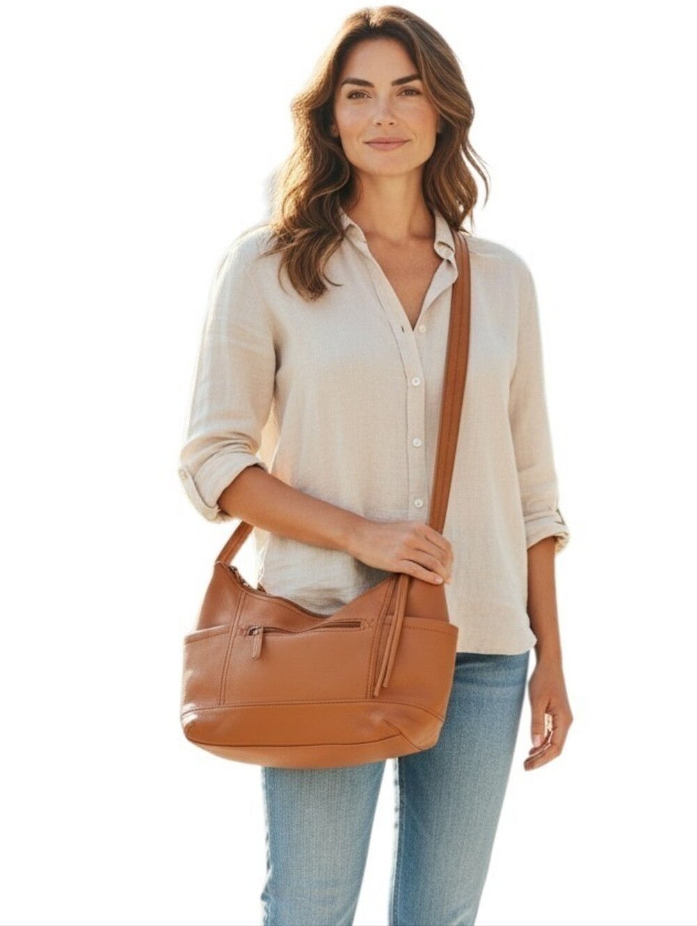 The Sak Leather Crossbody Bag in Tan - Classic Women's Shoulder Bag